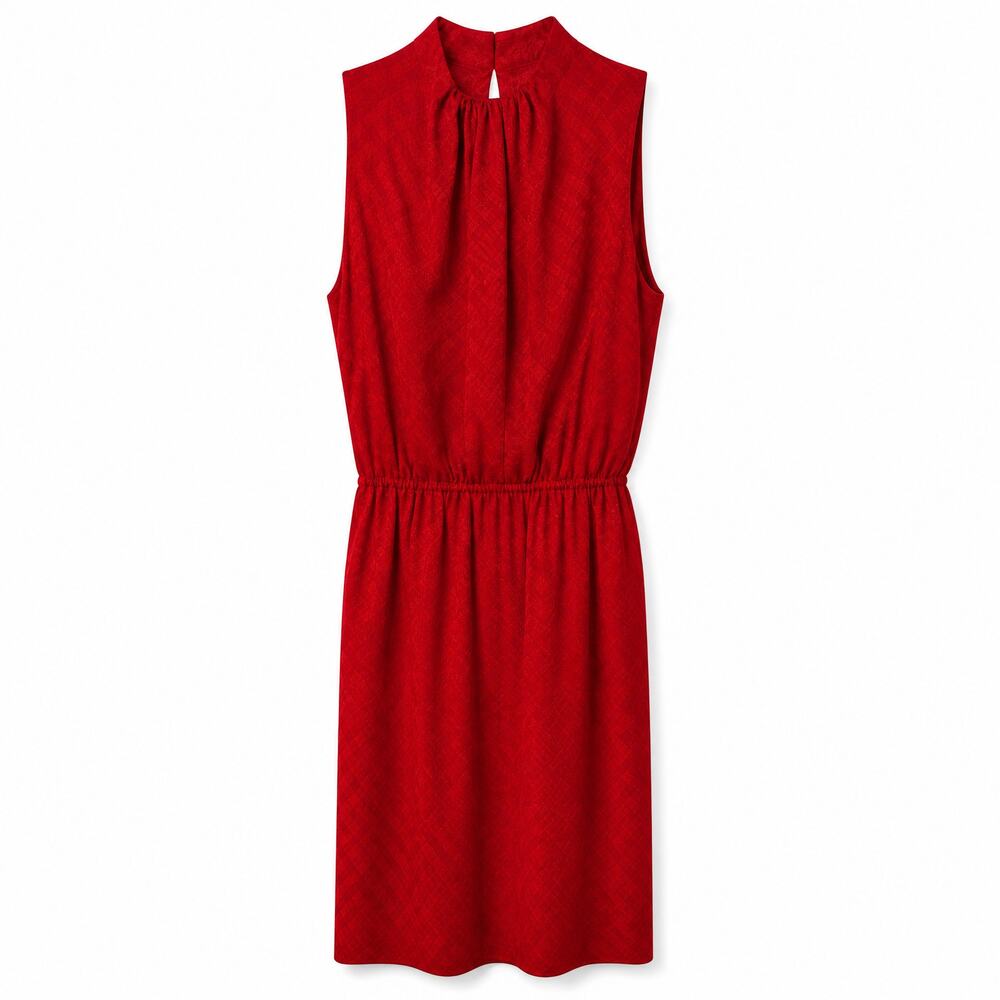 Martin Grant Paris 100% Silk Red Jacquard Sleeveless Dress | Stand Collar | NWT